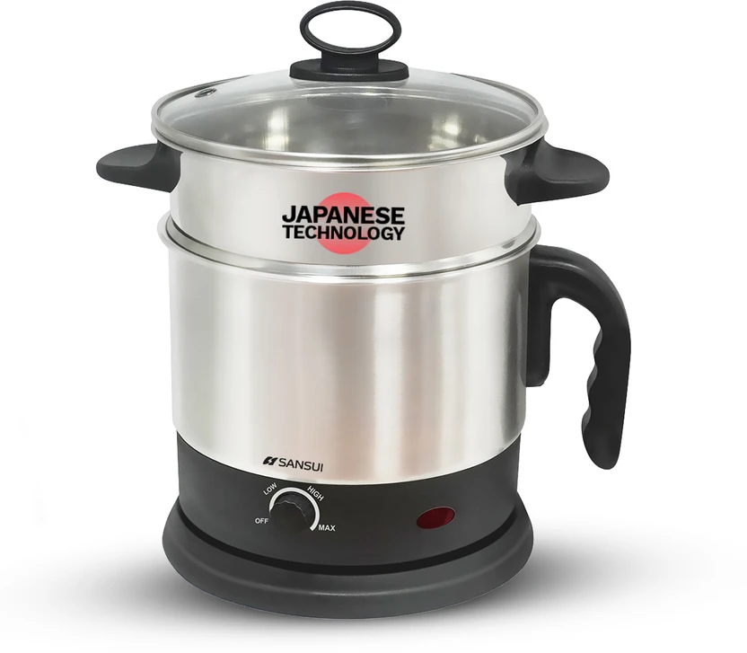 Sansui Steel Pro Multi Cooker Electric Kettle (1.2 L, Black & Sil...more