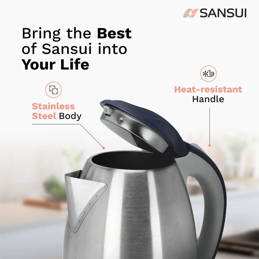 Sansui Instant Pro 1.8 Electric Kettle (1.8 L, Silver, Blue)
