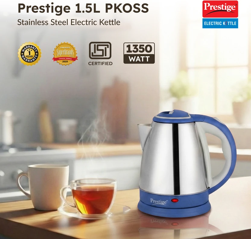 Prestige Atlas Electric Kettle (1.5 L, Blue, Silver)
