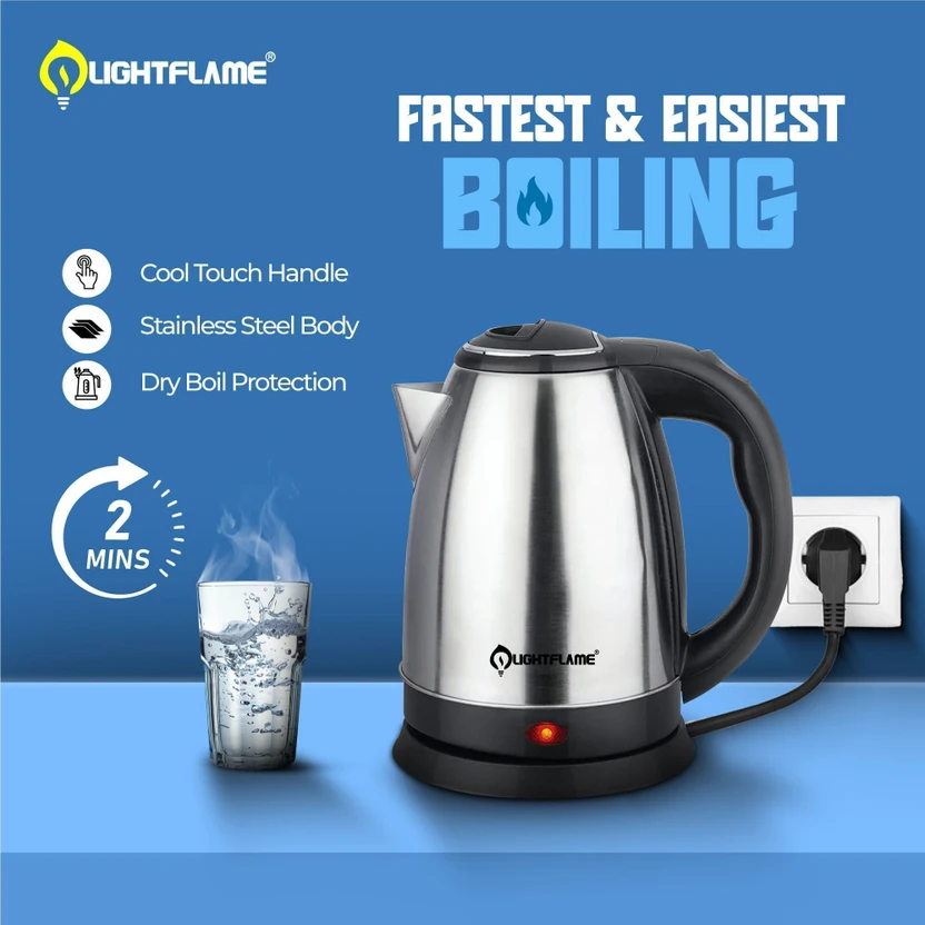 LIGHTFLAME 1.8 Lit. Capacity Electric Kettle (1.8 L, Black, Silve...more