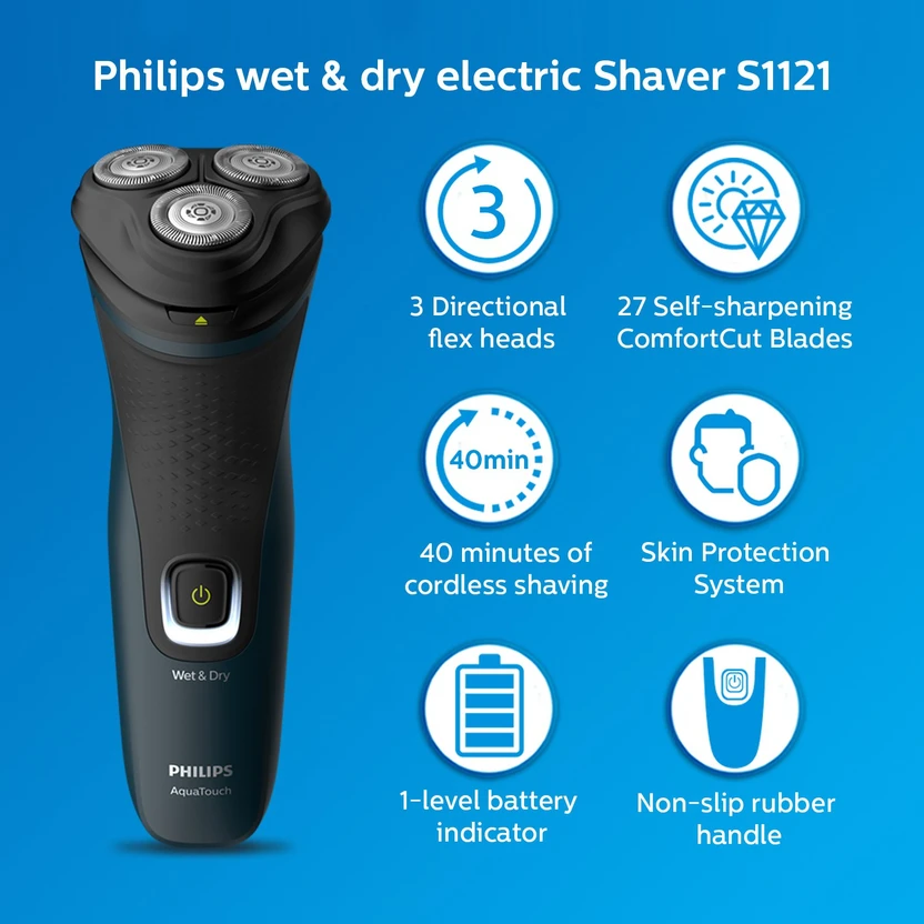PHILIPS S1121/45  Shaver For Men (Black, Blue)