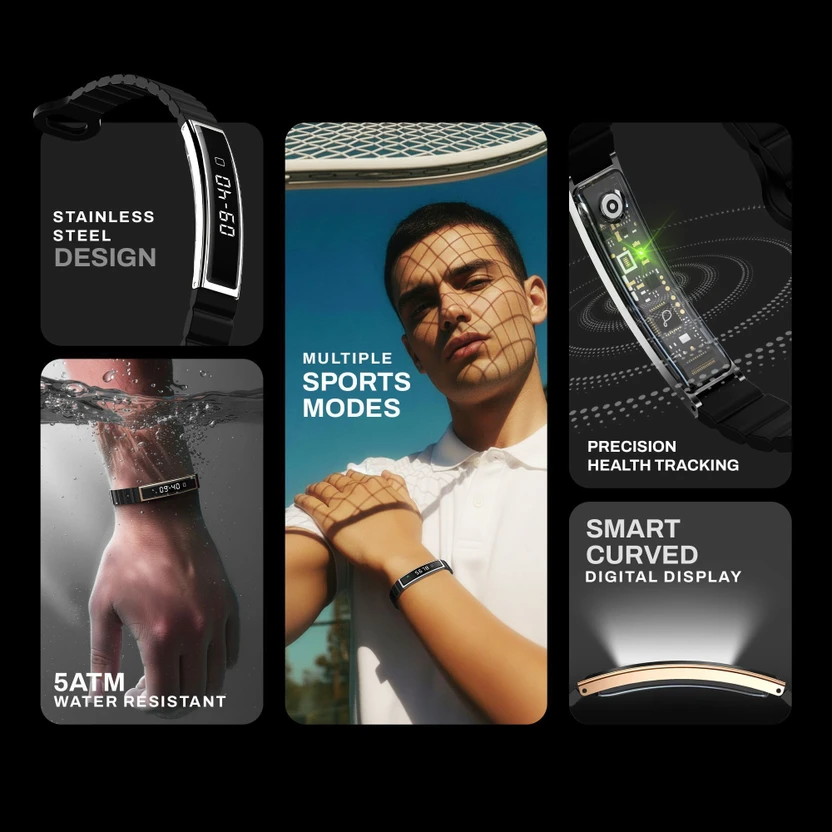 Pebble Arq Sleek Smart Bracelet | 24x7 Health Suite, Digital Disp...more