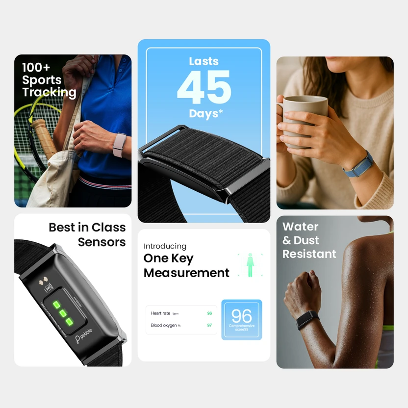 Pebble Qore Fitness Band 45-Day Battery,100+ Sports Modes & Healt...more