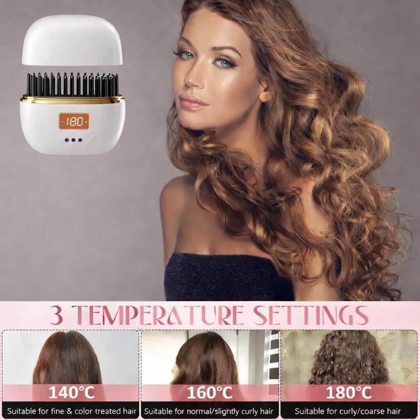 QOZWEID hair straightener brush mini hair straightener comb trave...more