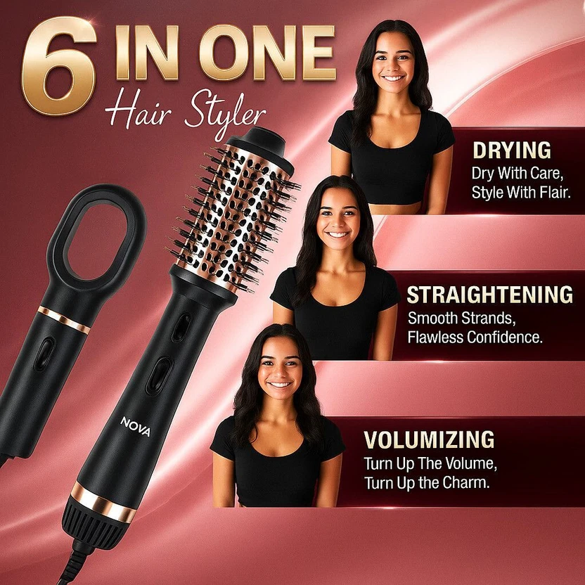 NOVA 6 in 1 Hot Air Brush for Women | One Step Dryer, Volumizer a...more