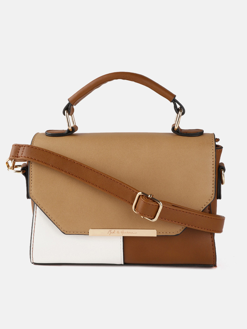 Mast & Harbour Brown & White Colourblocked Satchel