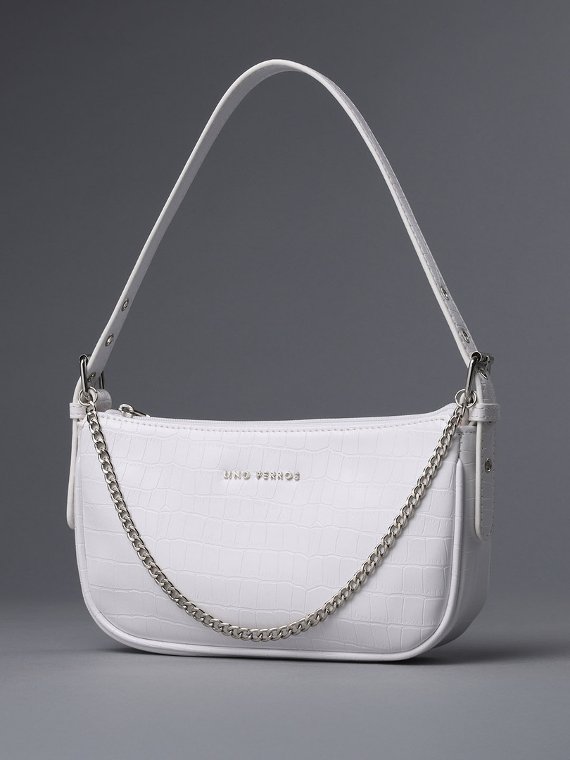 Handbags Lino Perros White Croc Textured Baguette Bag