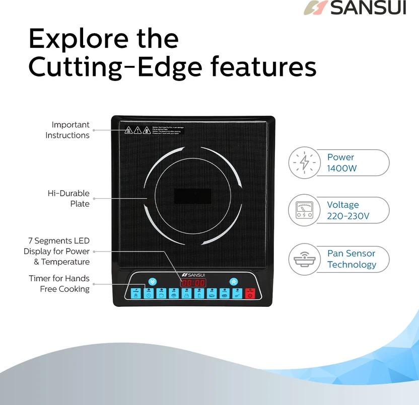 Sansui 1400 W Induction Cooktop Push Button (Black, SmartChef Plu...more