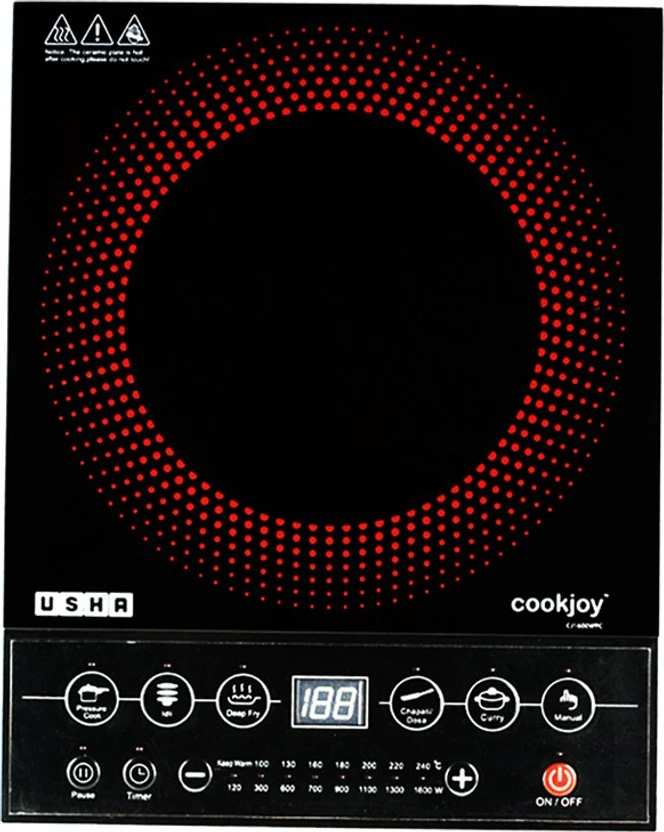 USHA 1600 W Induction Cooktop Push Button (Black, CJ1600WPC)