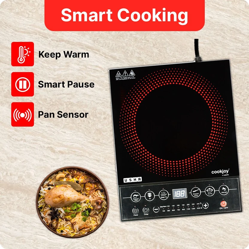 USHA 1600 W Induction Cooktop Push Button (Black, CJ1600WPC)