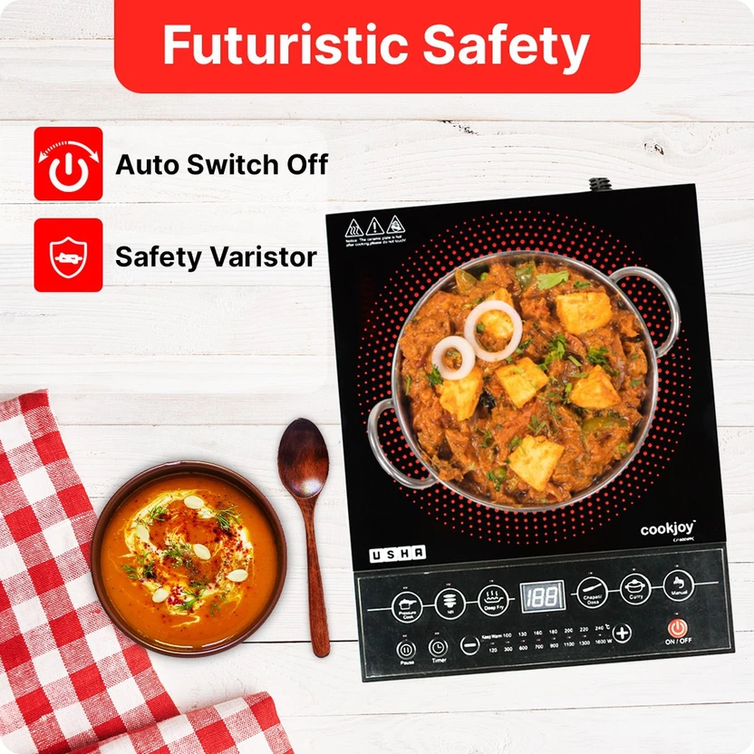 USHA 1600 W Induction Cooktop Push Button (Black, CJ1600WPC)