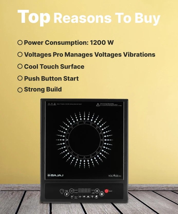 BAJAJ 1200 W Induction Cooktop Push Button (Black, 740309)