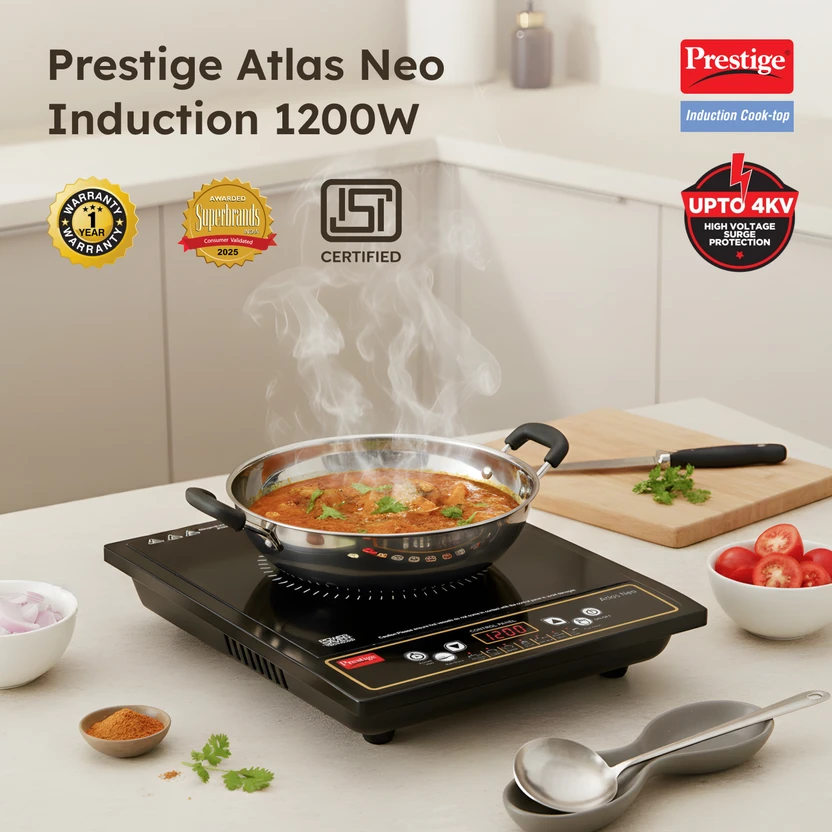 Prestige 1200 W Induction Cooktop Push Button (Black, Atlas Neo)