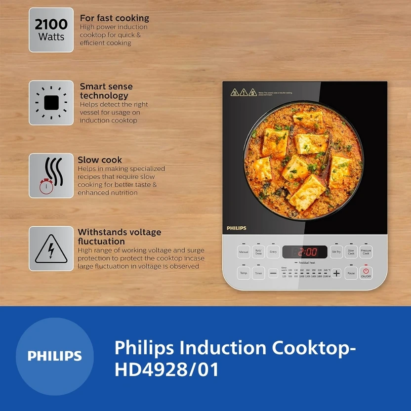 PHILIPS 2100 W Induction Cooktop Push Button (Black, HD4928/01)