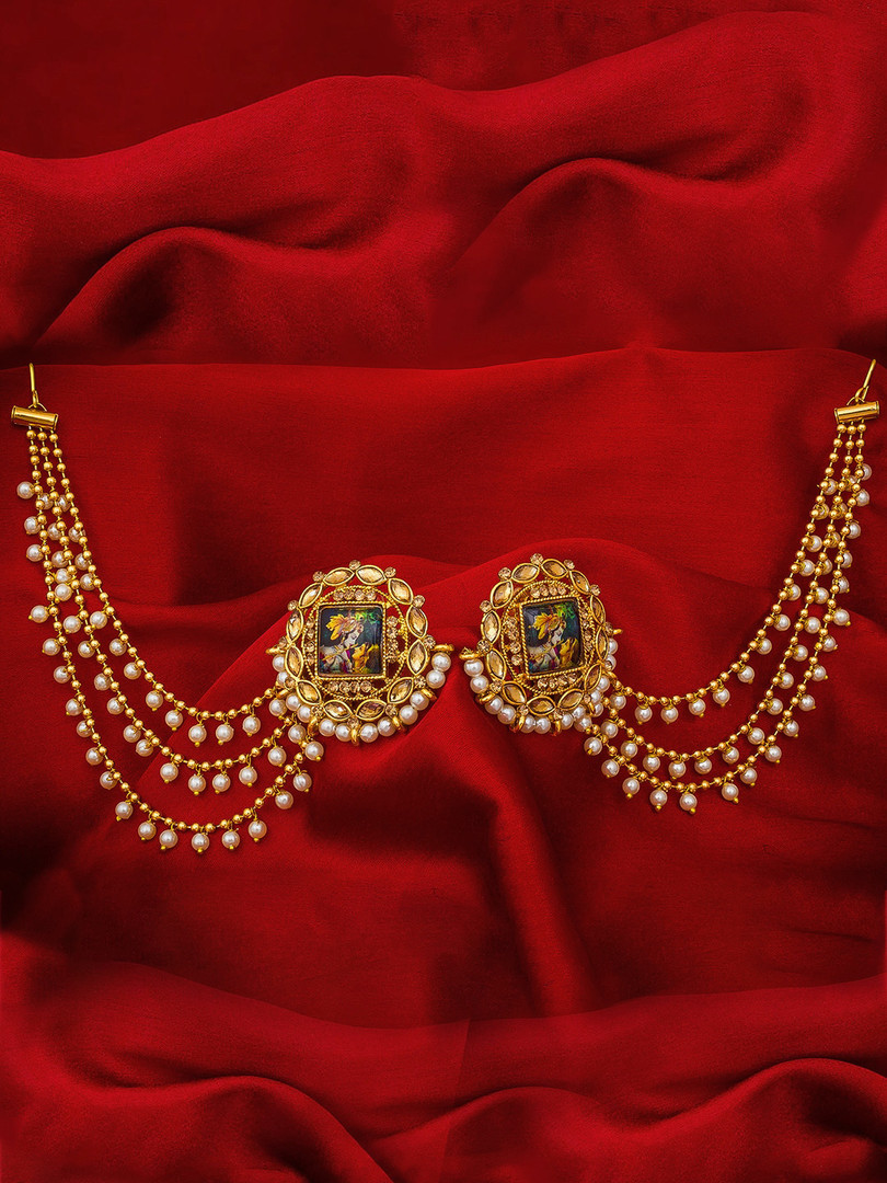 Jewellery aadita Gold-Plated Circular Studs Earrings With Hair Chained