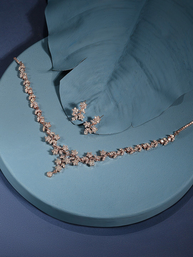 Zaveri Pearls Rose Gold-Plated CZ-Studded Necklace & Earrings