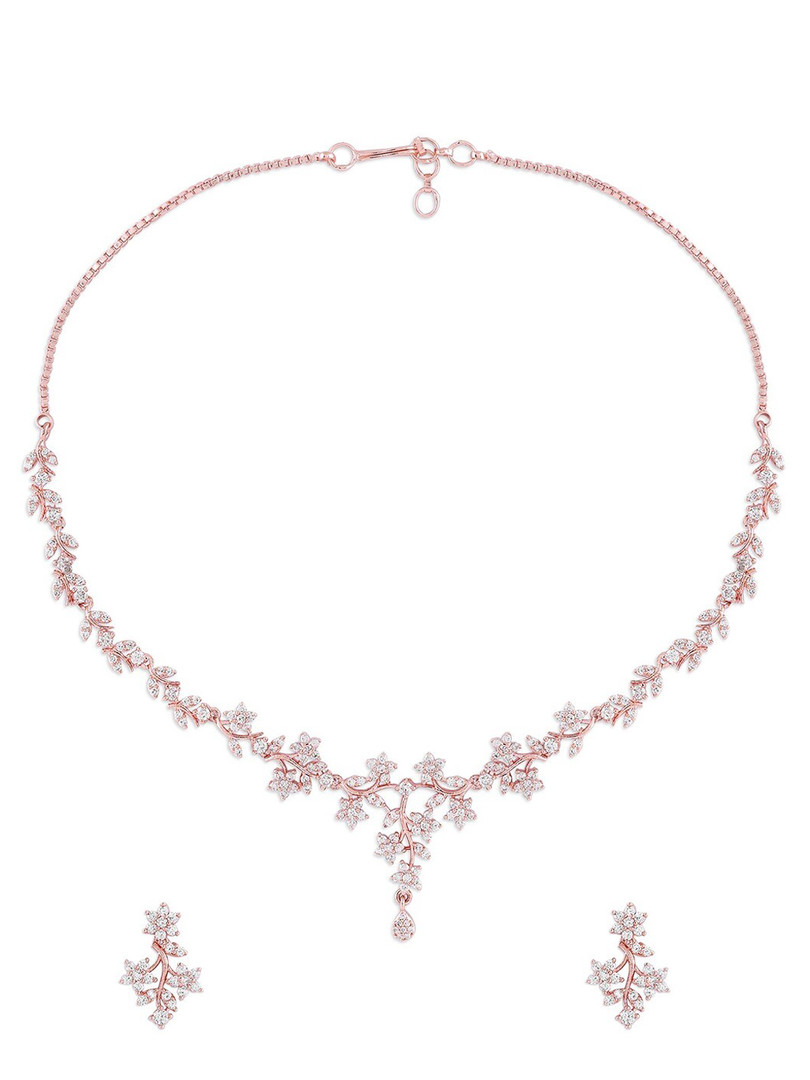 Zaveri Pearls Rose Gold-Plated CZ-Studded Necklace & Earrings