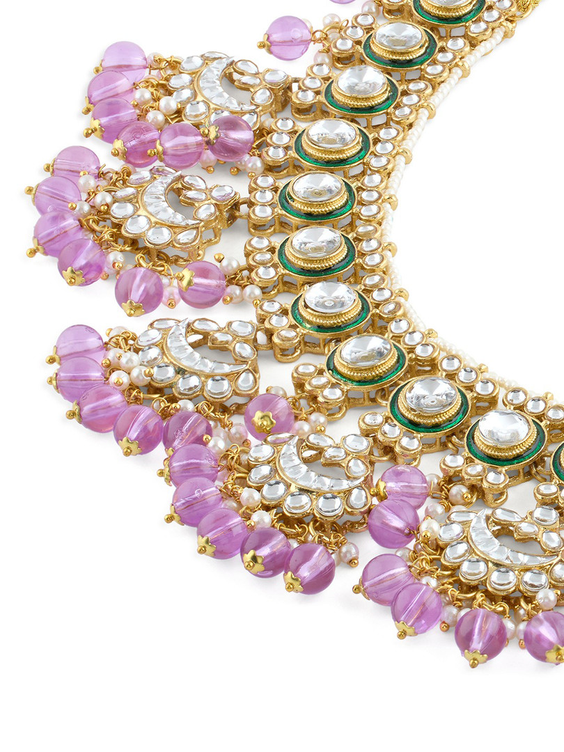 Zaveri Pearls Gold-Plated Kundan-Stone Studded & Beaded Jewellery Set