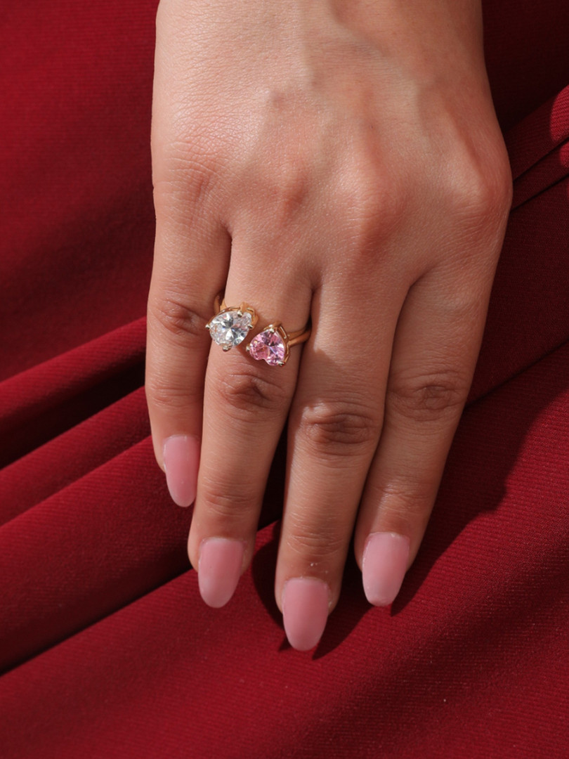 SALTY Women & Girls Double Crystal studded ToietMoi Finger Ring
