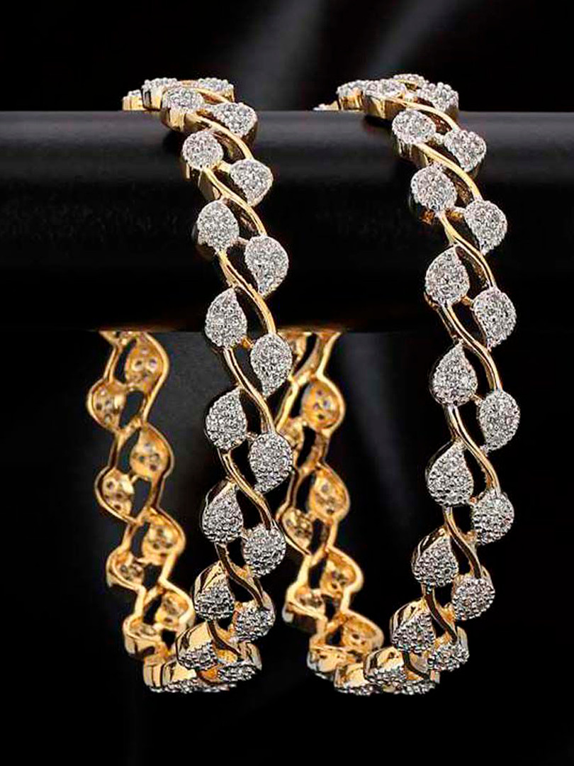 YouBella Set of 2 Silver-Toned & Gold-Toned Stone-Studded Bangles