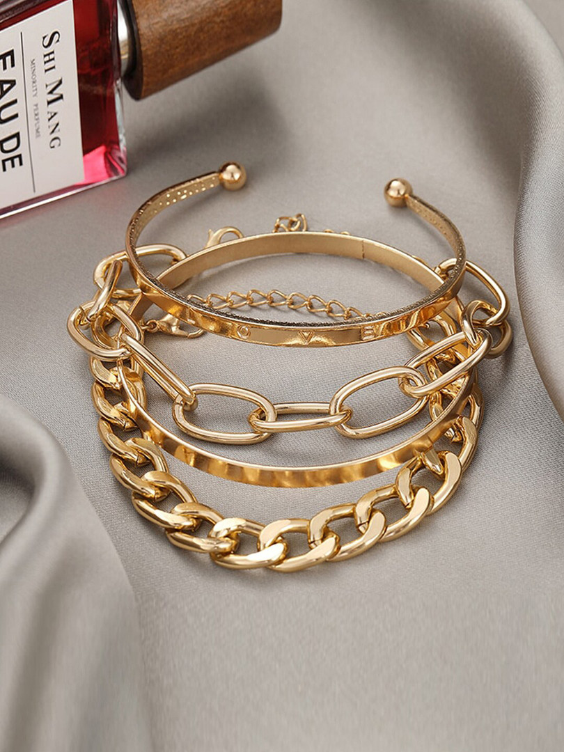 Jewels Galaxy Women Gold-plated Set Of 4 Wraparound Bracelet
