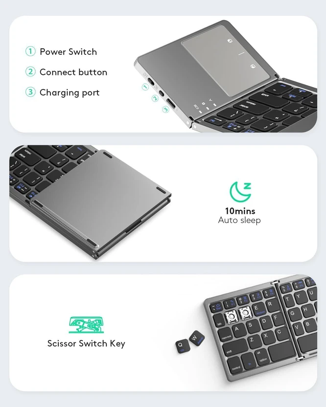 microware B033 Mini Folding Keyboard Bluetooth Foldable Wireless ...more