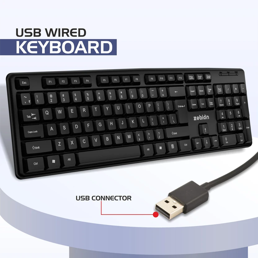zebion K500 USB Keyboard Wired USB Standard Multi-device Keyboard...more