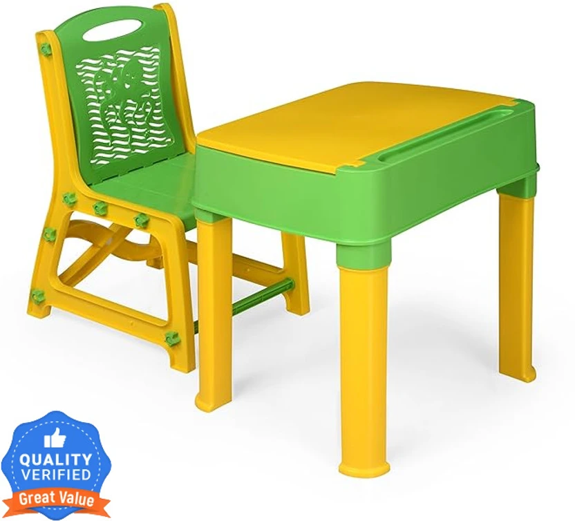 Kids Furniture ASHLAS Plastic Study Table (Finish Color - Yellow and green, DIY(...more