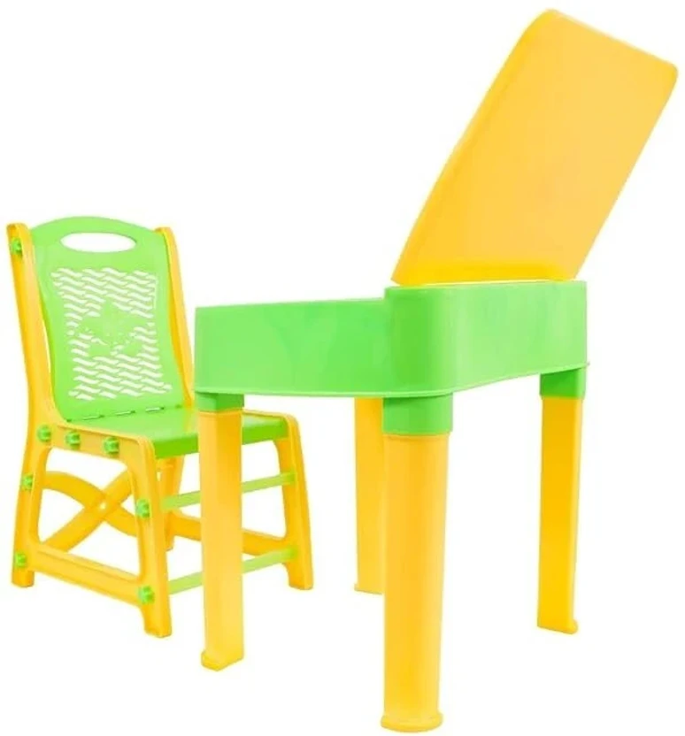 ASHLAS Plastic Study Table (Finish Color - Yellow and green, DIY(...more