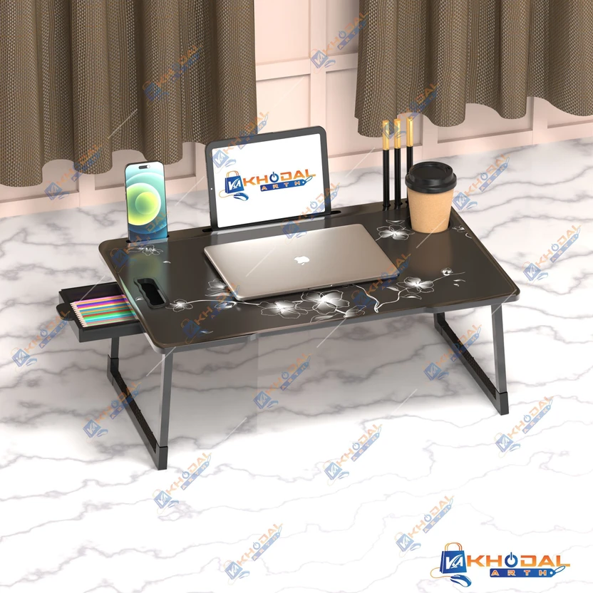 KHODAL ARTH BLACK FLOWER US BIDING Engineered Wood Study Table (F...more