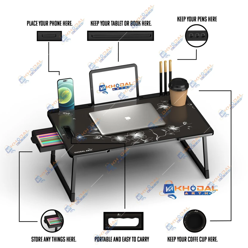 KHODAL ARTH BLACK FLOWER US BIDING Engineered Wood Study Table (F...more