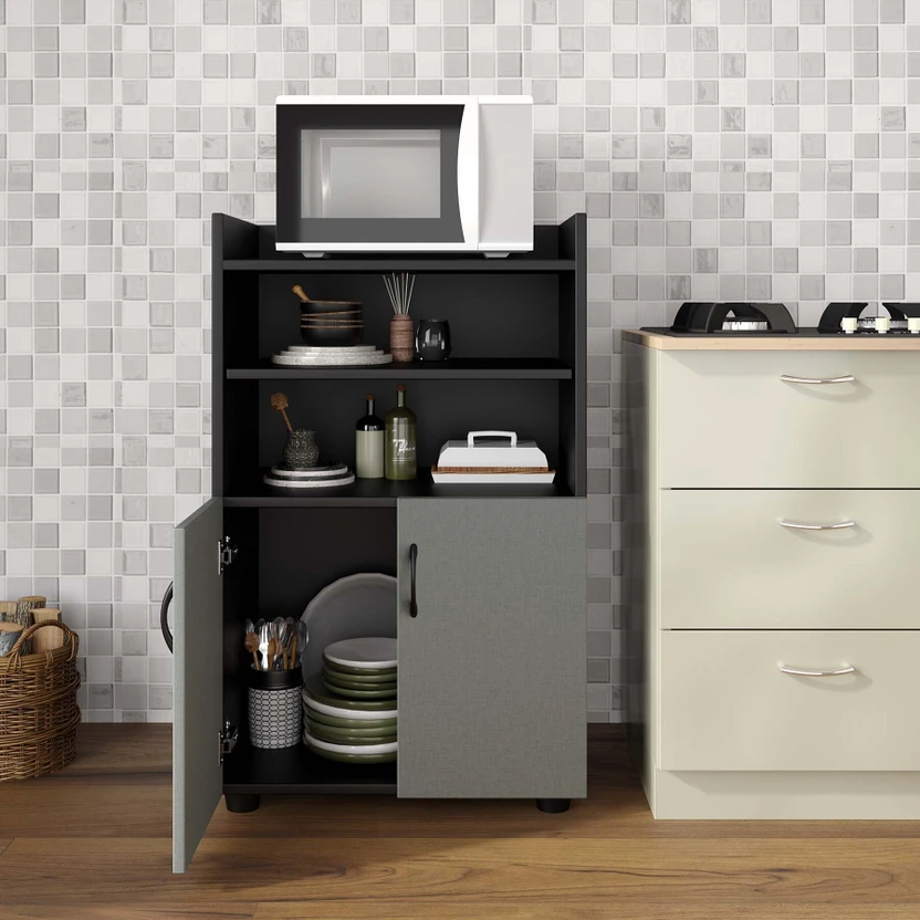 Home Full Kelvin Kitchen Cabinet Wenge with Grey Engineered Wood ...more