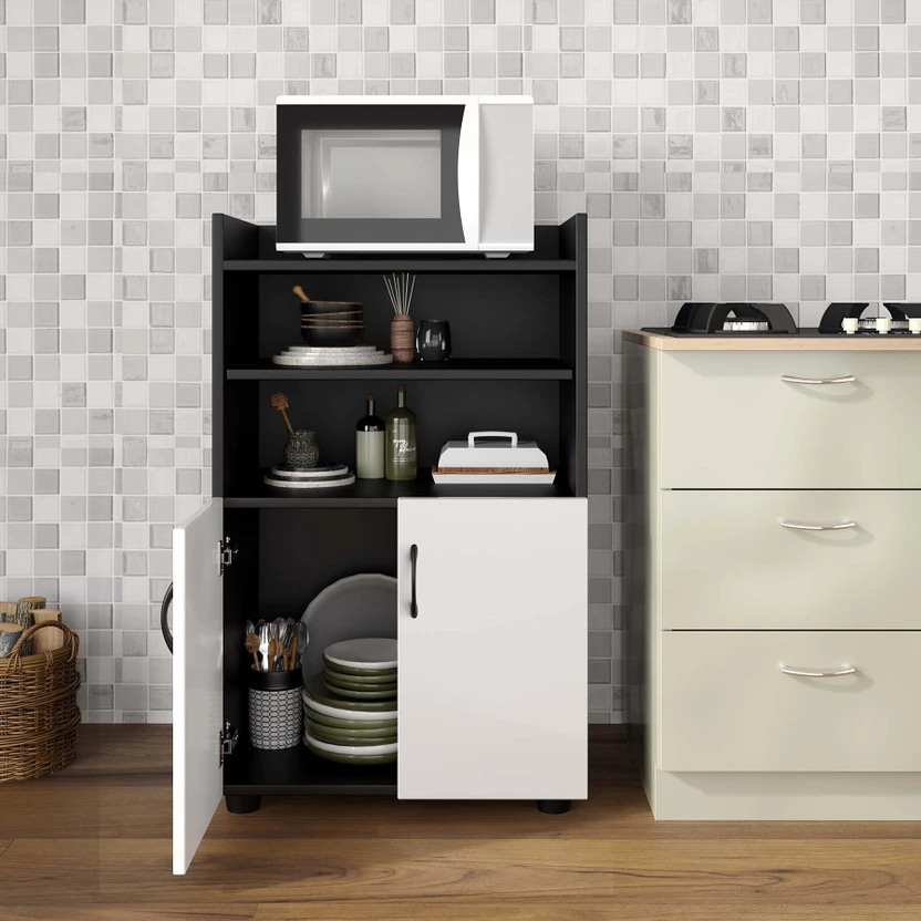 Home Full Kelvin Kitchen Cabinet Wenge with White Engineered Wood...more