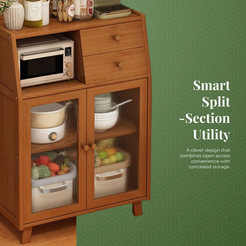 SimplifiNest Premium Bamboo & Glass Floor Cabinet | Multi-Tier Ki...more