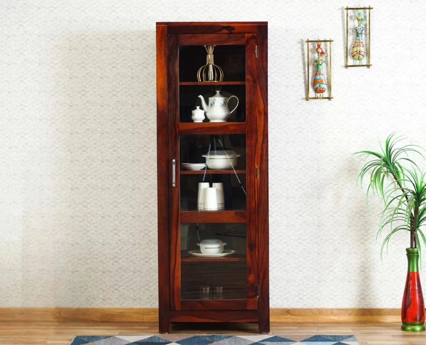 Kitchen Cabinets Woodefly Sheesham Wooden Crockery Cabinets with Glass Door | Show...more