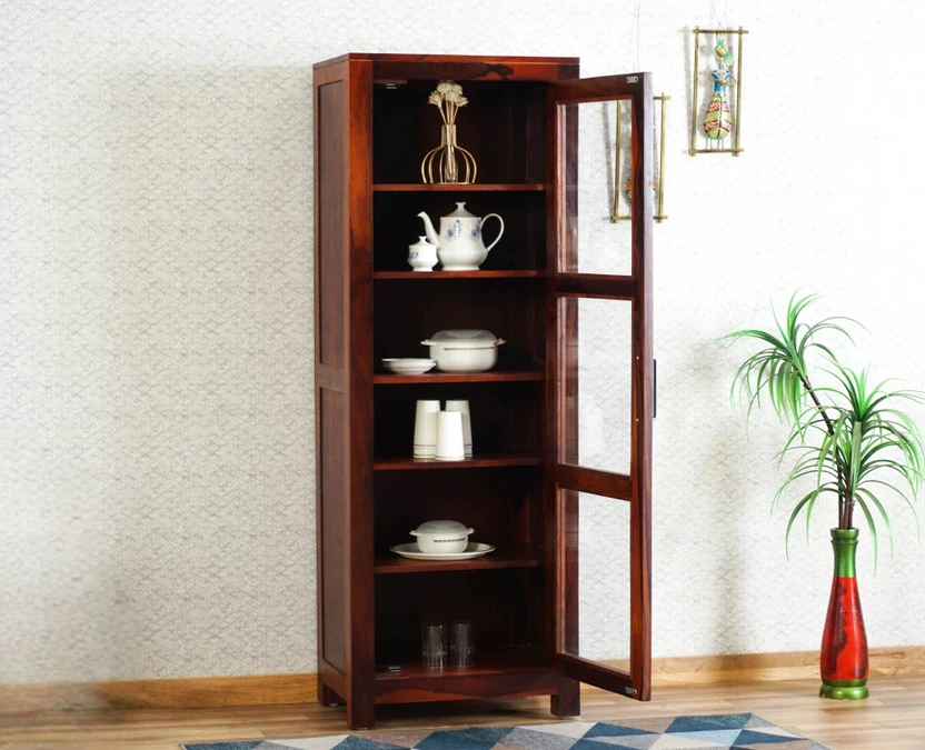 Woodefly Sheesham Wooden Crockery Cabinets with Glass Door | Show...more