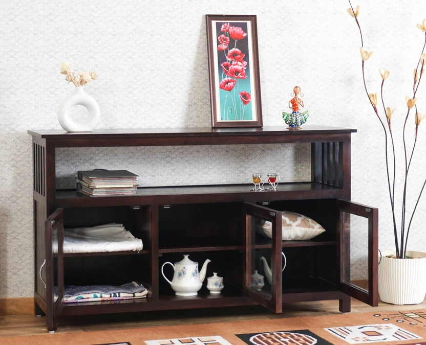 Woodefly Sheesham Wood Crockery Cabinet with Three Glass Doors | ...more