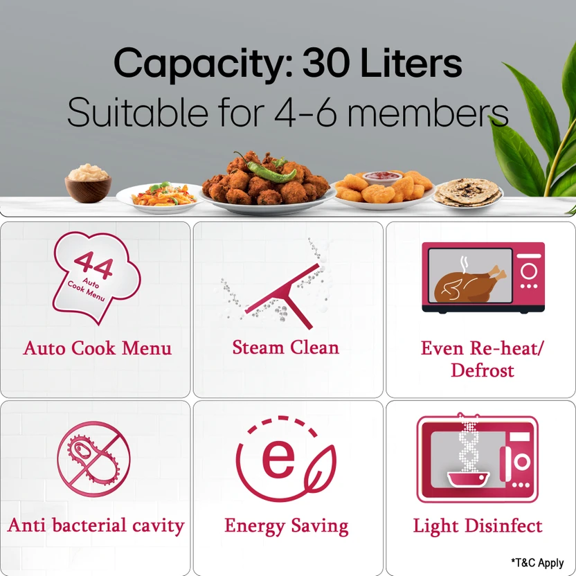 LG 30 L Auto Cook Menu, Child Lock, Energy Saving, Anti bacterial...more