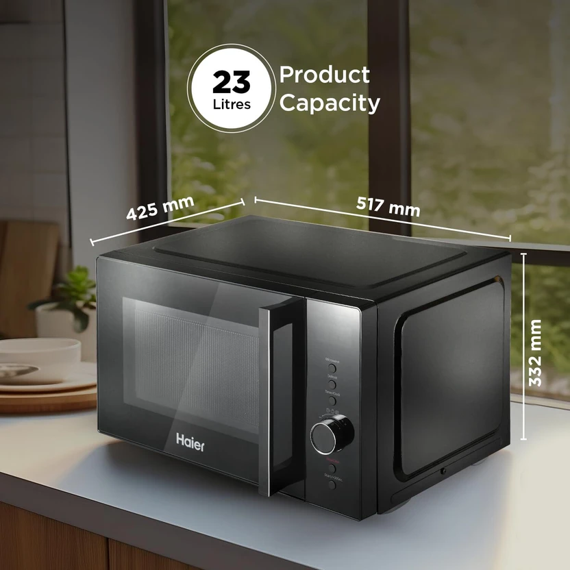 Haier 23 L 900 Watt Magnetron, 5 Power Levels, 8 Auto Cook Menus ...more