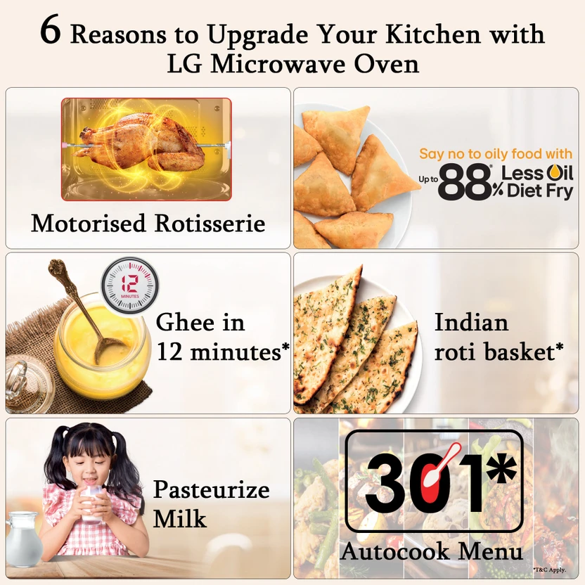 LG 32 L Auto Cook Menu, Stainless steel cavity, 360 degree Motori...more