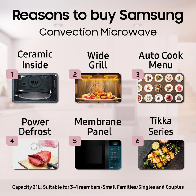 Samsung 21 L Pre heat, Eco Mode, Power Defrost, Auto Cook, Wire R...more