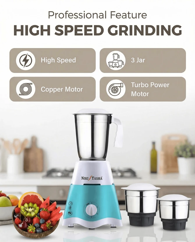 NIKI TASHA turbo series 750 W Mixer Grinder (GREEN 750 | 2 Jars |...more