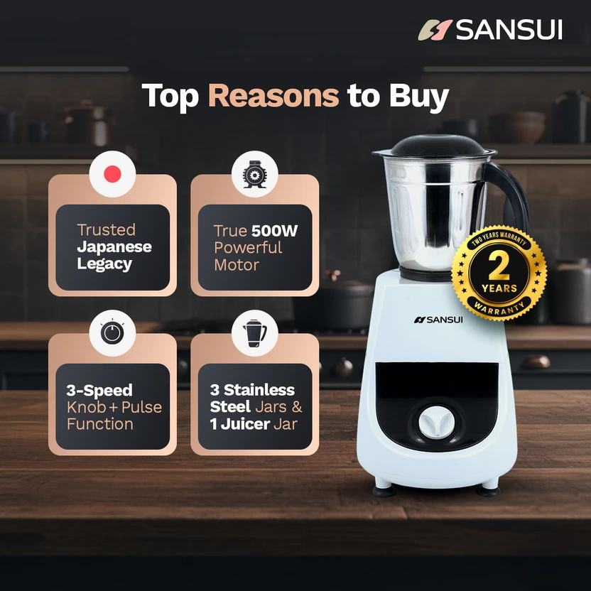 Sansui Plus 500 W Juicer Mixer Grinder (Allure | 4 Jars | Black, ...more