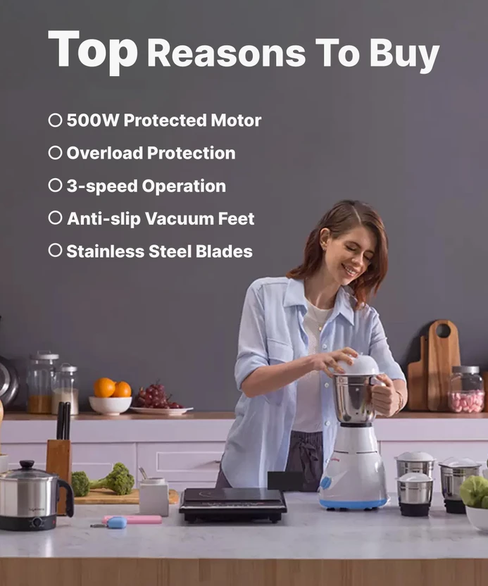 Lifelong Power Pro 500 W Mixer Grinder (Power Pro - LLMG20 | 3 Ja...more