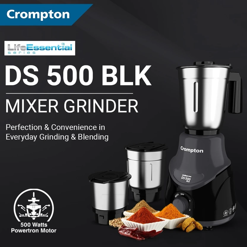 Crompton DS 500 W Mixer Grinder (ACGM-DS500W3J BLK | 3 Jars | Bla...more