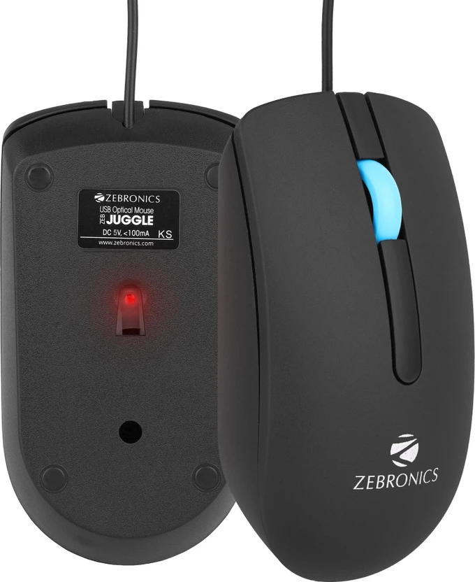 ZEBRONICS JUGGLE Wired Ambidextrous Optical Mouse (USB 2.0, Black...more