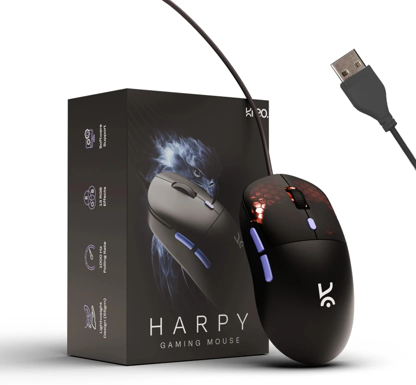 Kreo Harpy 55g Ultra-Light Customizable RGB Gaming Mouse Wired, 1...more