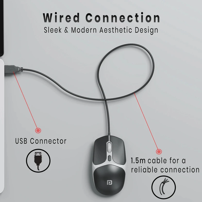Portronics Toad 103 Wired Ergonomic Optical Mouse Wired with 2400...more