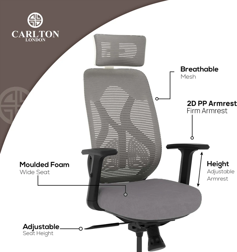CARLTON LONDON Atlas Mesh Office Adjustable Arm Chair (Dark Grey,...more