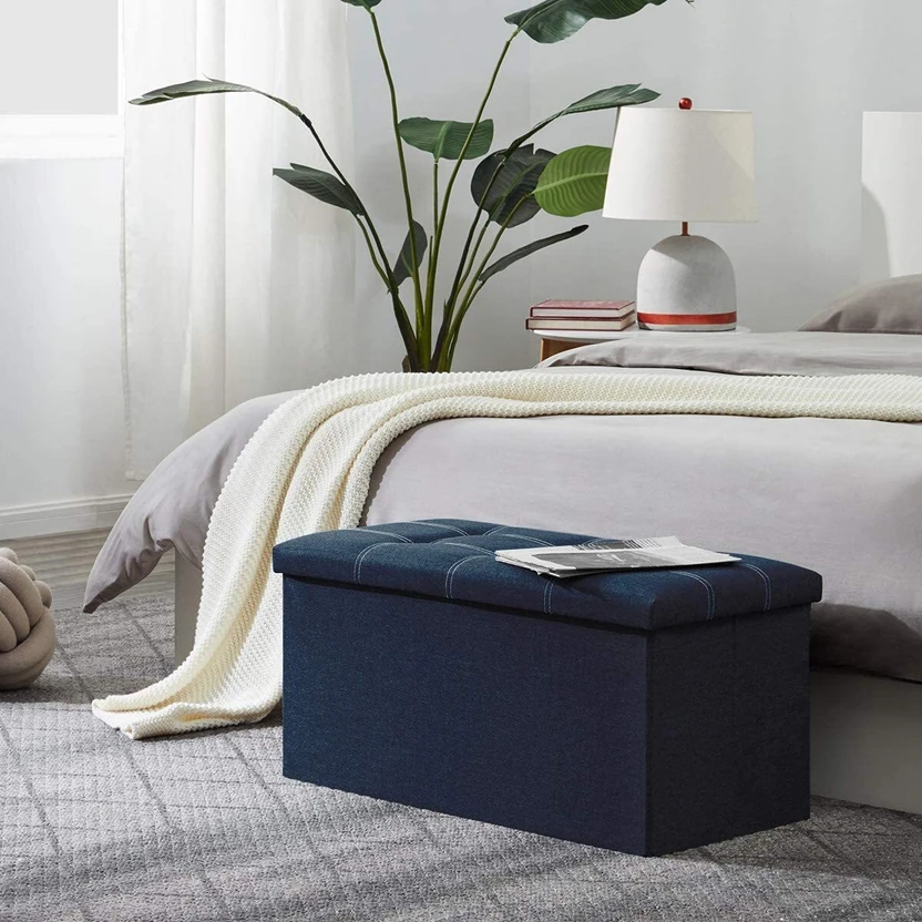 SKYFUN Fabric Cube Ottoman (Finish Color - Blue, DIY(Do-It-Yourse...more
